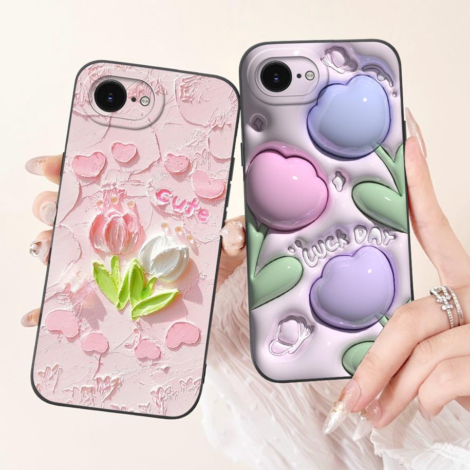 For iPhone 16E Case Popular Flower Cartoon Silicone Phone Cover For iPhone16E Funda For iPhone SE 2025 SE4 Shockproof Soft Cover
