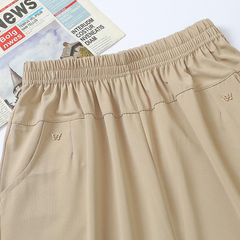 Letní elastické ležérní kalhoty s vysokým pasem pro ženy středního věku