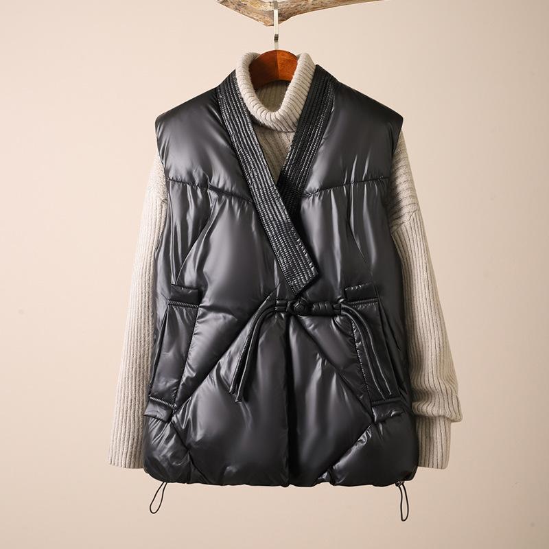 Down Winter Women's Vest Thicken V Neck Sleeveless Puffer Jacket Padded Warm Outerwear Women