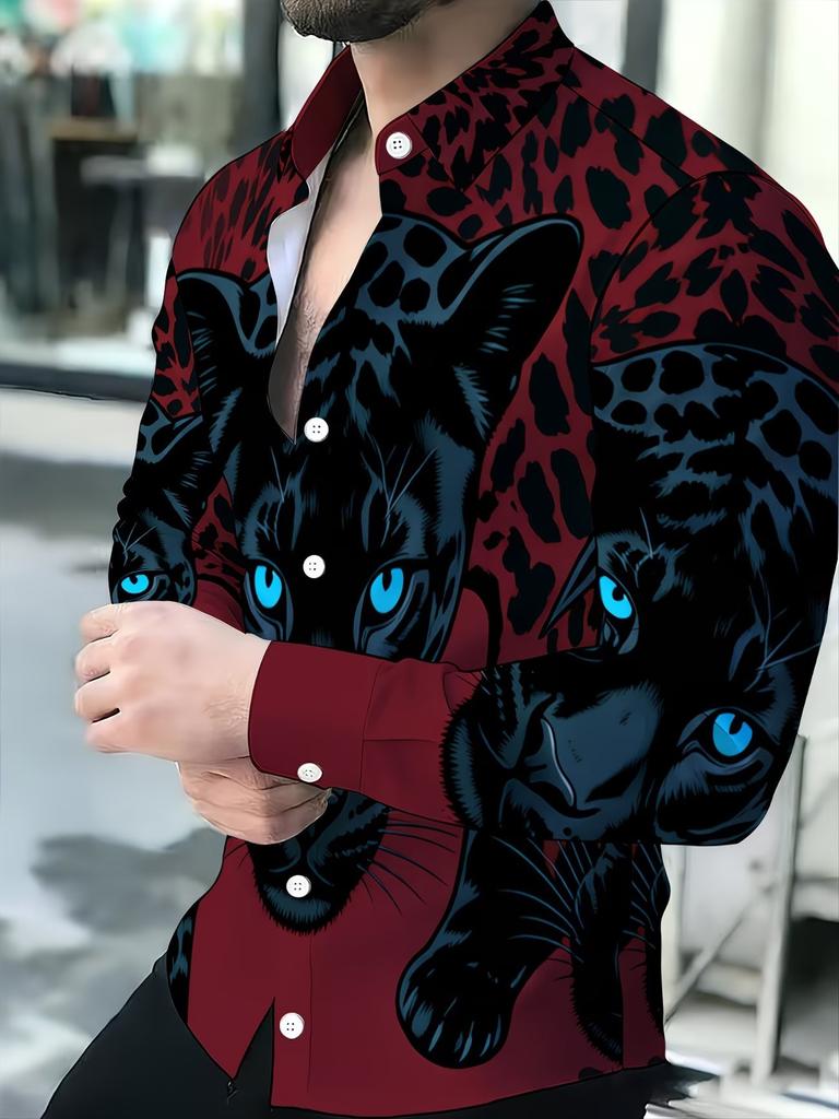 Vintage Leopard Print Shirt for Men Loose-Fitting Long Sleeve Fashionwear Summer Top