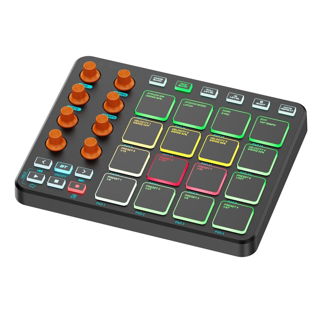 Summina MIDI Controller, 16 RGB Pads, 8 Knobs, 6 Customizable Buttons, Wireless Rechargeable 2000mAh Battery, USB MIDI Connectivity, for Music Product
