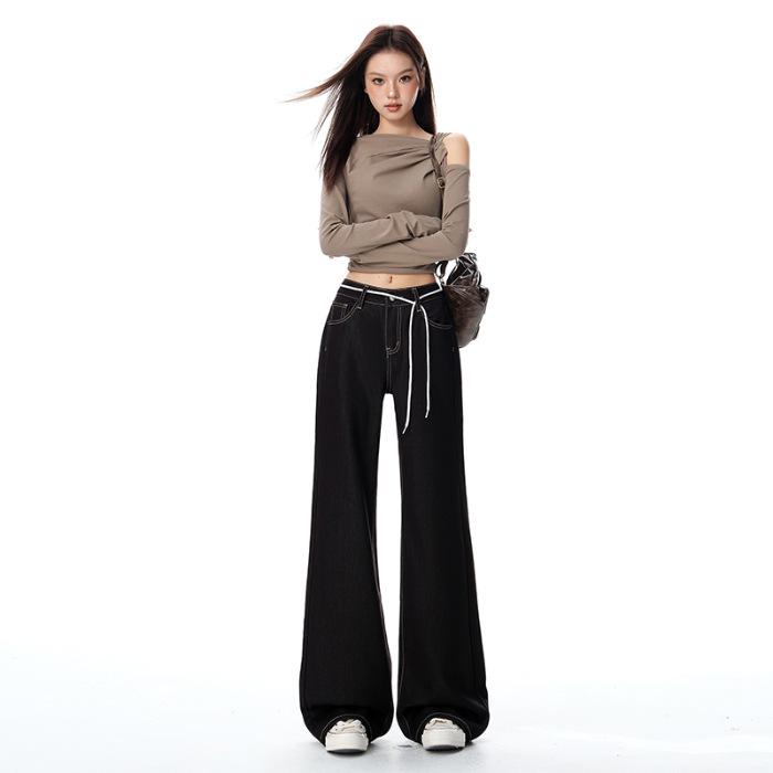 

Women s Micro-Flare Jeans with YKK Zipper, Anti-Wrinkle, Wide-Leg, Slimming Fit for Spring/Autumn 2026 L