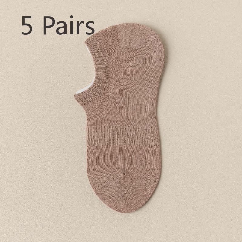 5 Pairs of Women's Summer Thin Cotton Non Slip Absorbent Breathable Invisible Shallow Mouth Sports Socks