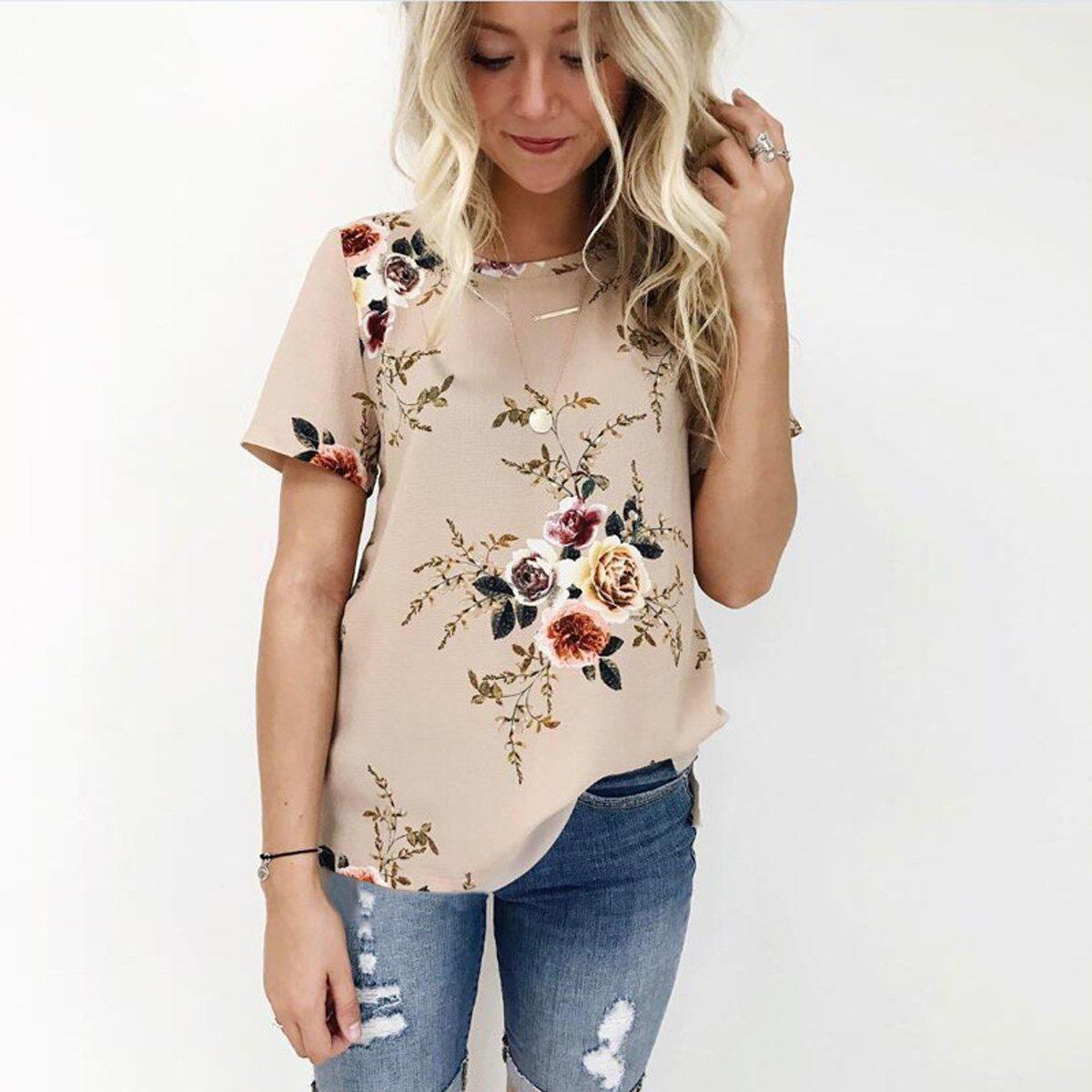 

Available: Spring/Summer 2026 Women s Casual Chiffon Short Sleeve Round Neck Printed Top - 7 Colors, 6 Sizes 3XL абрикосовый