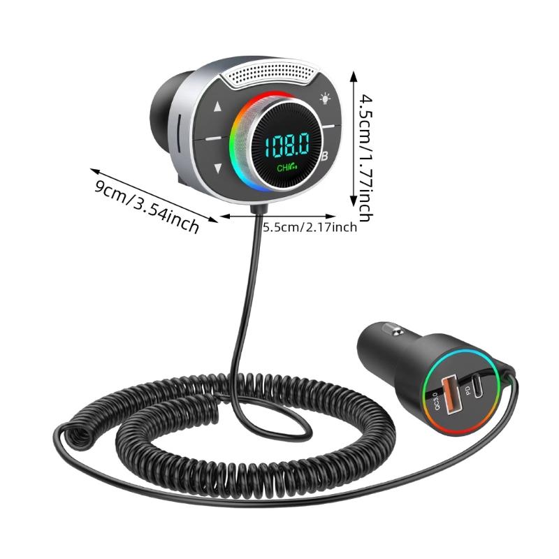 FM Transmitter with Bass Boosters Voice Assistant Radio Adapter Support Card U-disk MP3 Player Air Vent Installation