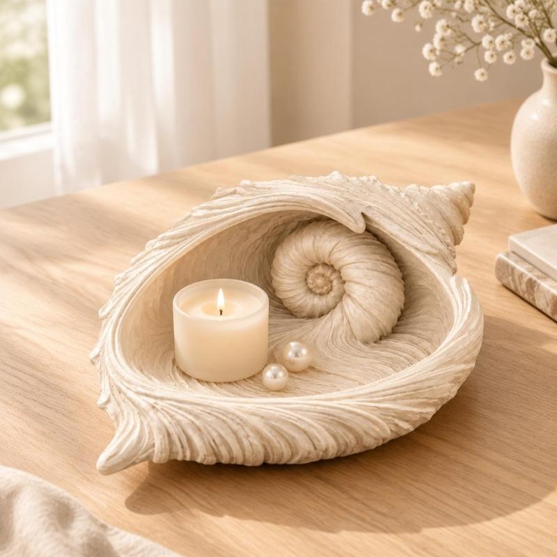 Conch Shape Jewelry Tray Trinkets Dish Trinkets Plate with Raised Ridges and Rolled Folds for Jewelry, Hair Accessories, Dresser Storage, or Bedroom