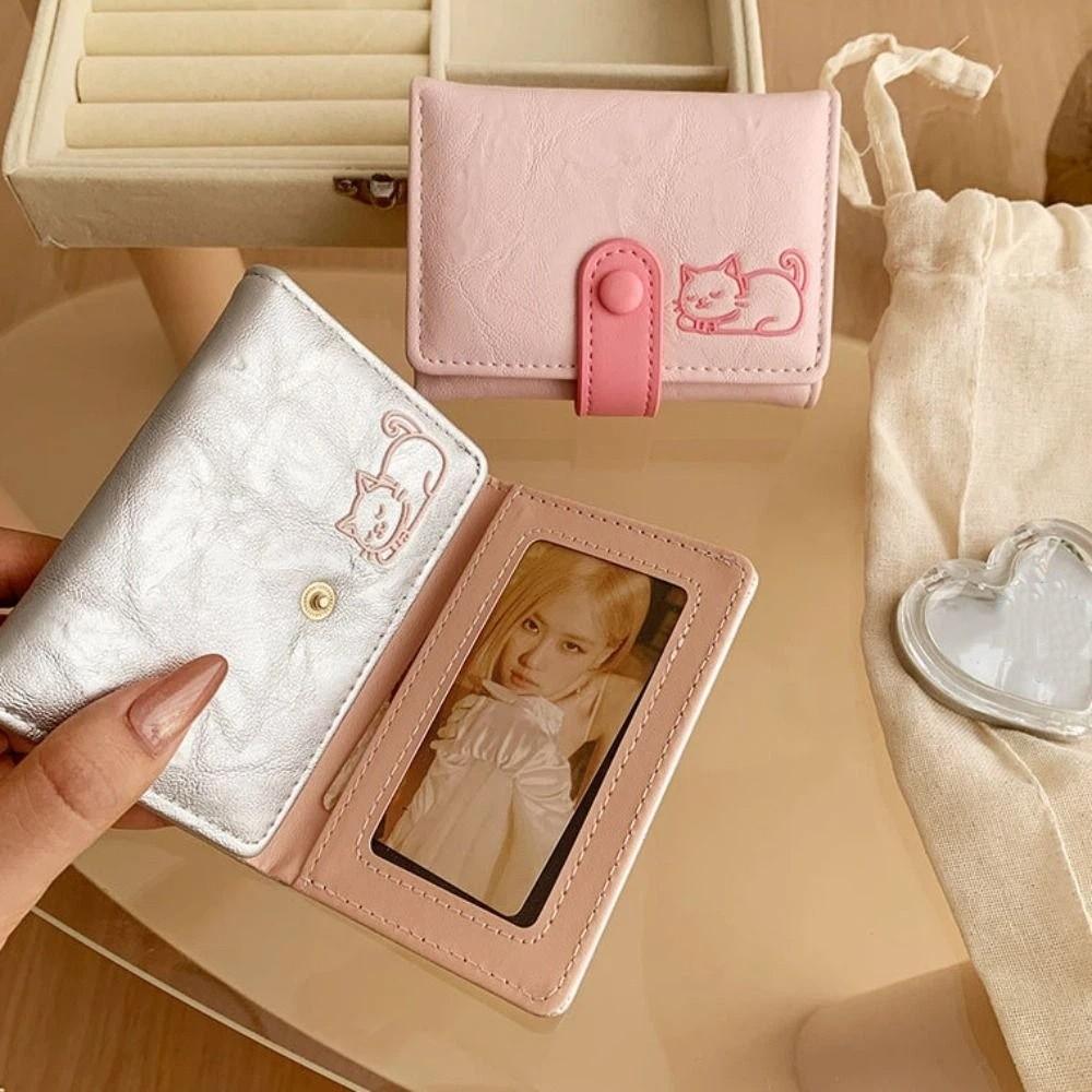 Cute Short Leather Purse PU Leather Three Fold Wallet Versatile Cat Printed Wallet  Girls