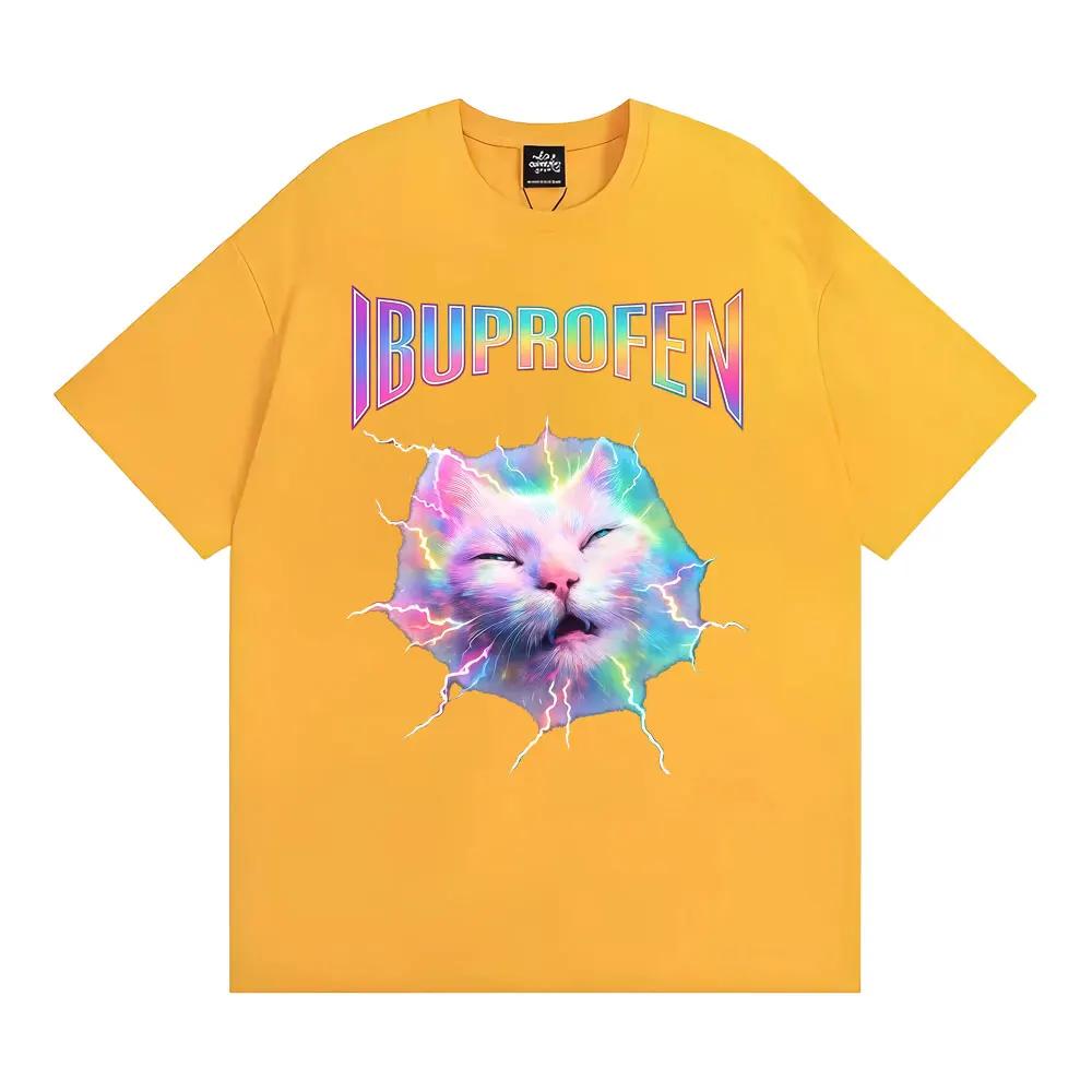 IBUPROFEN Funny Cat Meme Vintage Tee Shirt Unisex Women Hot Sale Harajuku Fashion Streetwear Tshirt Summer Loose Oversized T Shirt