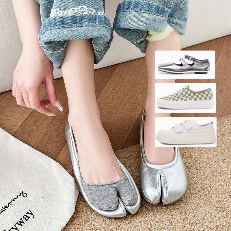 1 Pair Short Split Toe Tabi Socks Summer Thin Cotton Two Toe Socks Women Non-Slip Boat Socks Soft Breathable Invisible Hosiery