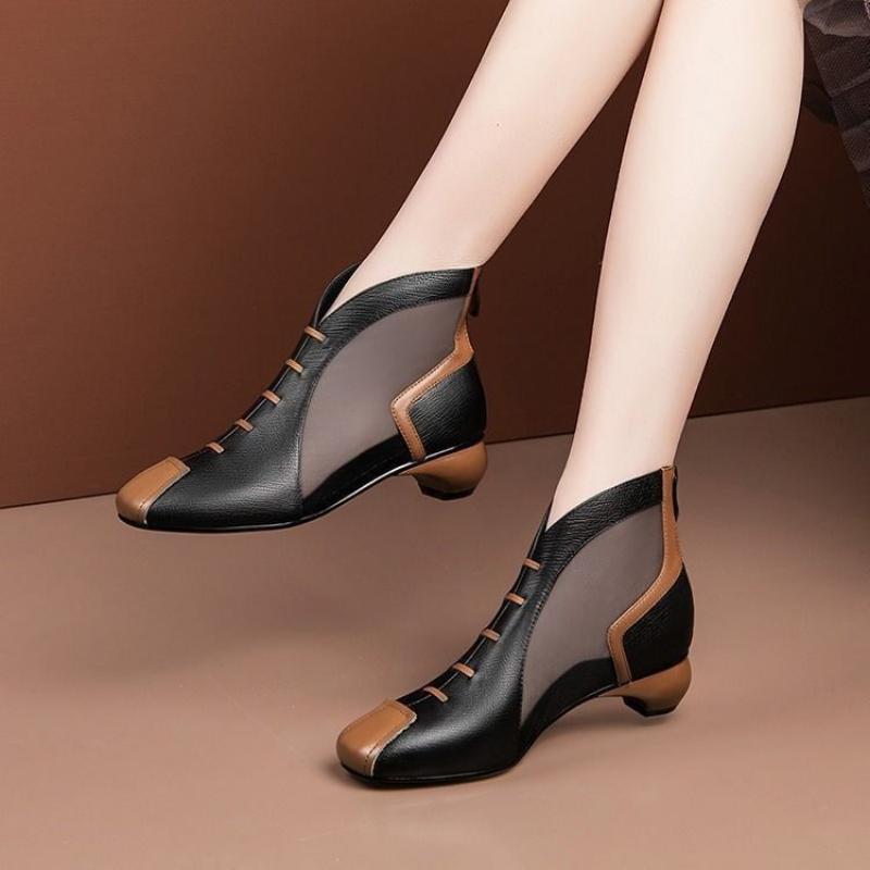 Fashion Design Short Boots 2024 Summer New Mesh Breathable Women's Leather Boots Versatile Casual Comfortable Women's Shoes