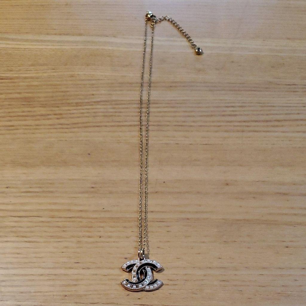 Used CHANEL Cocomark Necklace Gold Pearl Black Vintage