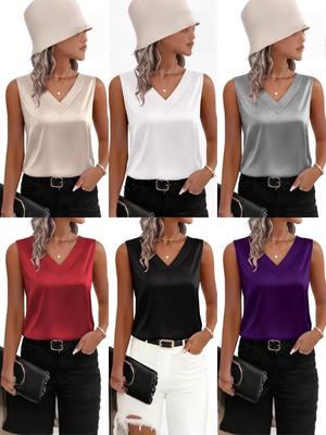 2026 Women's Silk Satin V-Neck Sleeveless Camisole - Formal & Casual Summer Top