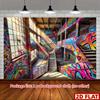 2D Flat Banner, 1 Piece. Vibrant Graffiti Staircase Background Party Banner, Designed In Urban Street Art Style.
