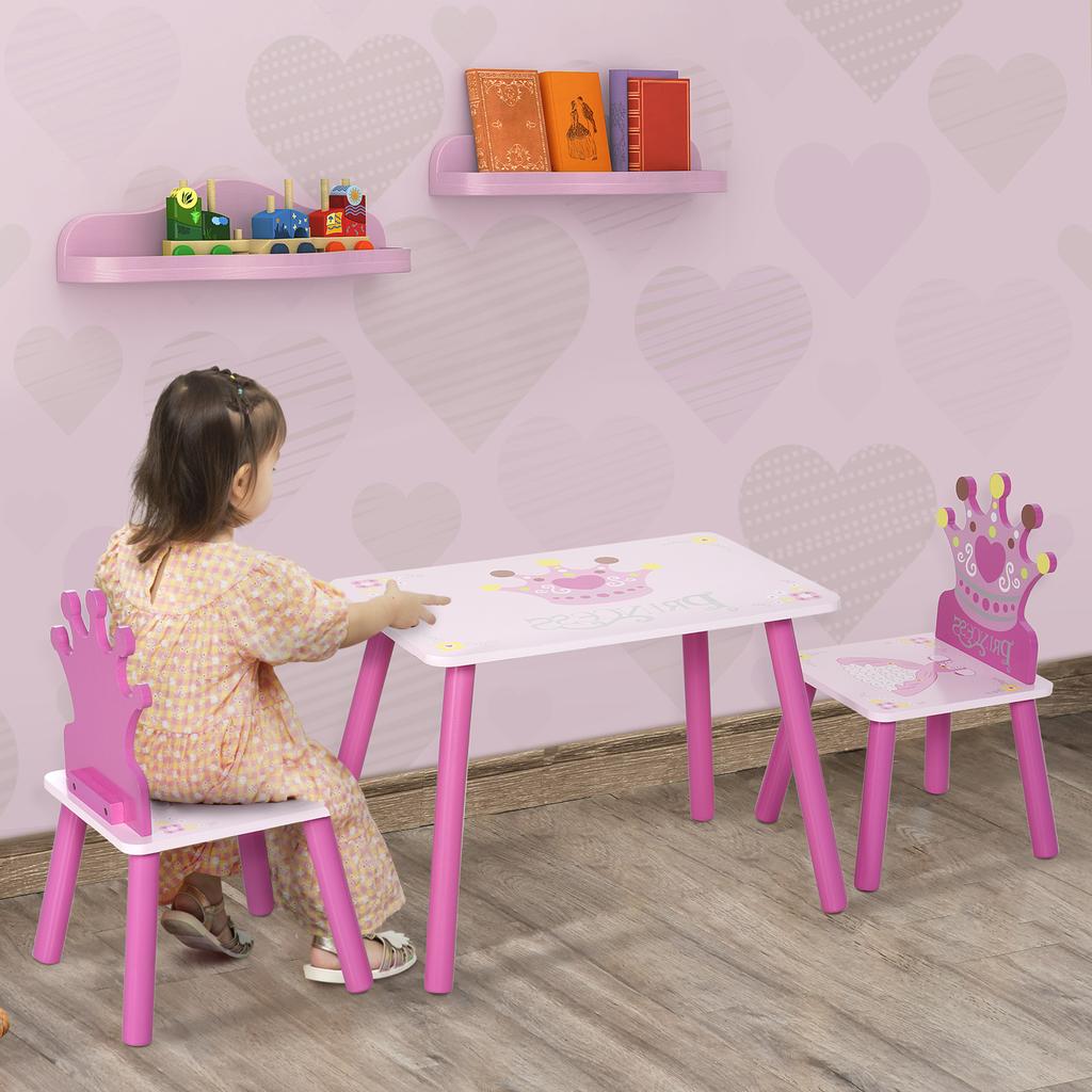 3 Stück Kinder- und Tisch-Stuhl-Set Prinzessin & Krone Thema Hausmöbel Schönes Geschenk 2-4 Jahre Rosa