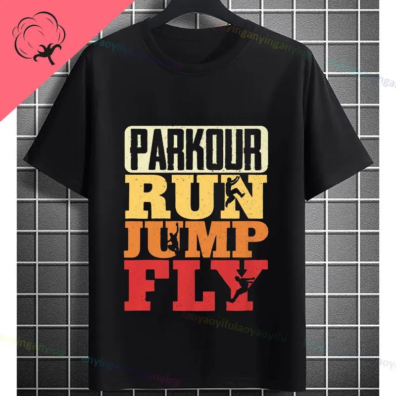 Unisexs Parkour Runner Tshirt With Bold Parkour Print Casual Round Neck 100cotton Allseason Comfort Tshirt Dynamic Tee