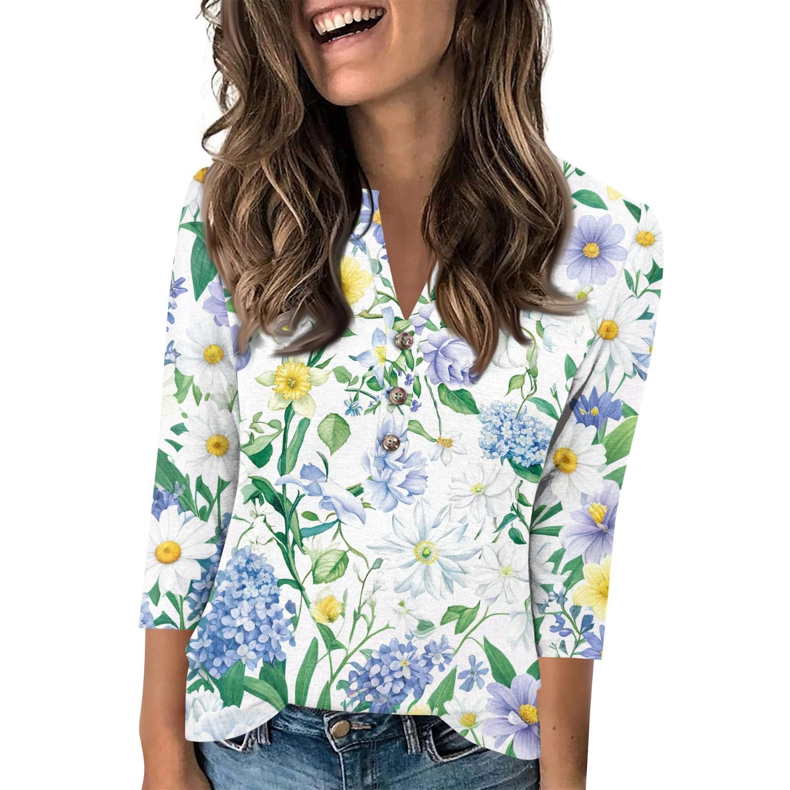 

Женский модный повседневный пуловер с рукавом 3/4, принтом на пуговицах и V-образным вырезом L