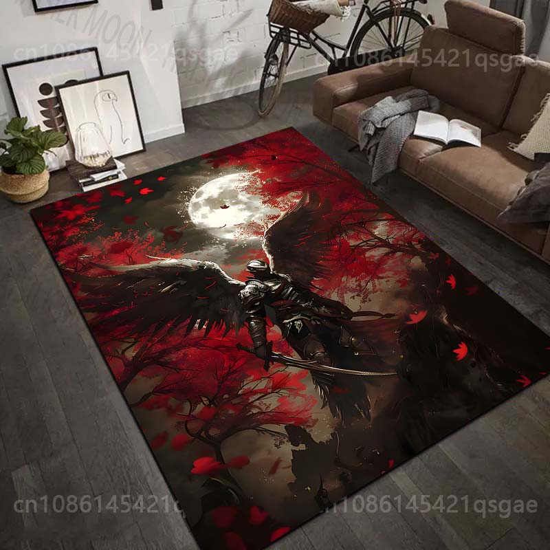 1PC Dark-winged Knight In Moonlit Forest Print Carpet Rug for Living Room Bedroom Sofa Doormat Home Decor Non-slip Floor Mat