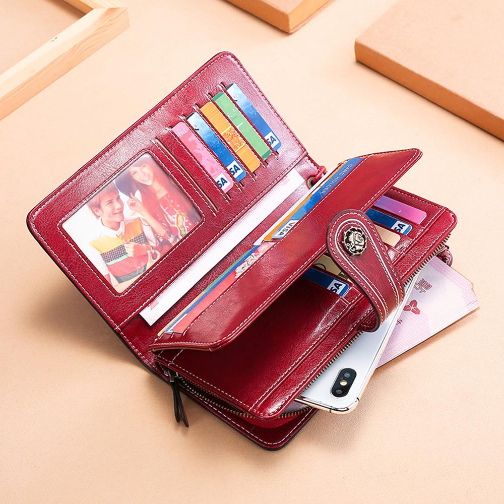 Genuine Leather RFID Women's Long Wallet with Wax Finish