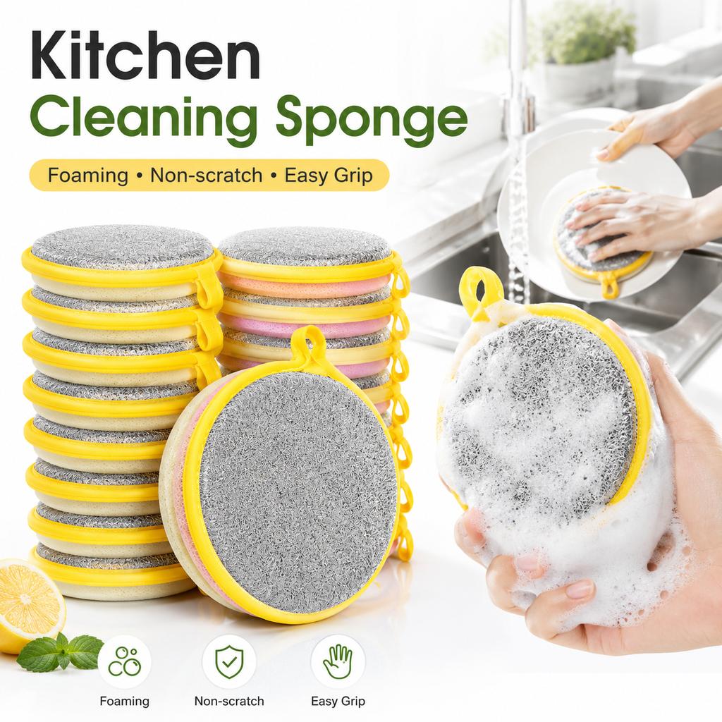 Reusable Double Side Dishwashing Sponge Kitchen Cleaning Pad for Pot Pan Bowl Dish Wash Scrubber Household Tool Set Kit