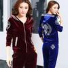 Treninguri de catifea pentru femei cu jachetă cu glugă și pantaloni Toamnă Primăvară Largi Casual Îmbrăcăminte Sport Set de îmbrăcăminte sport din două piese