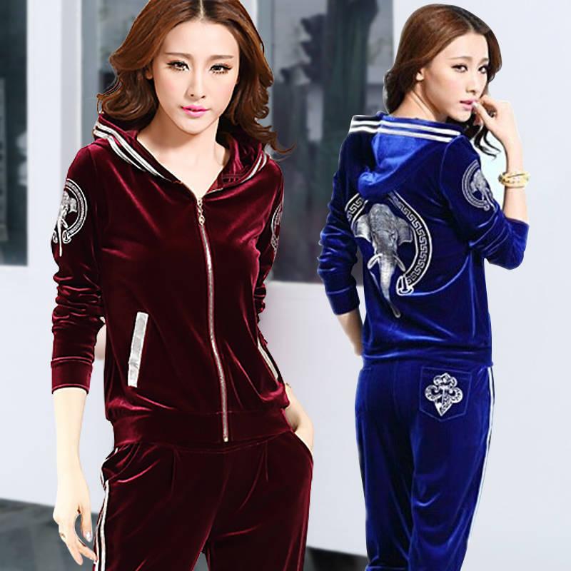 Treninguri de catifea pentru femei cu jachetă cu glugă și pantaloni Toamnă Primăvară Largi Casual Îmbrăcăminte Sport Set de îmbrăcăminte sport din două piese