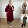 Dames Effen Hooded Midi Sweatshirt Jurk Lange Mouw Zaklos Casual Hoodie Jurk