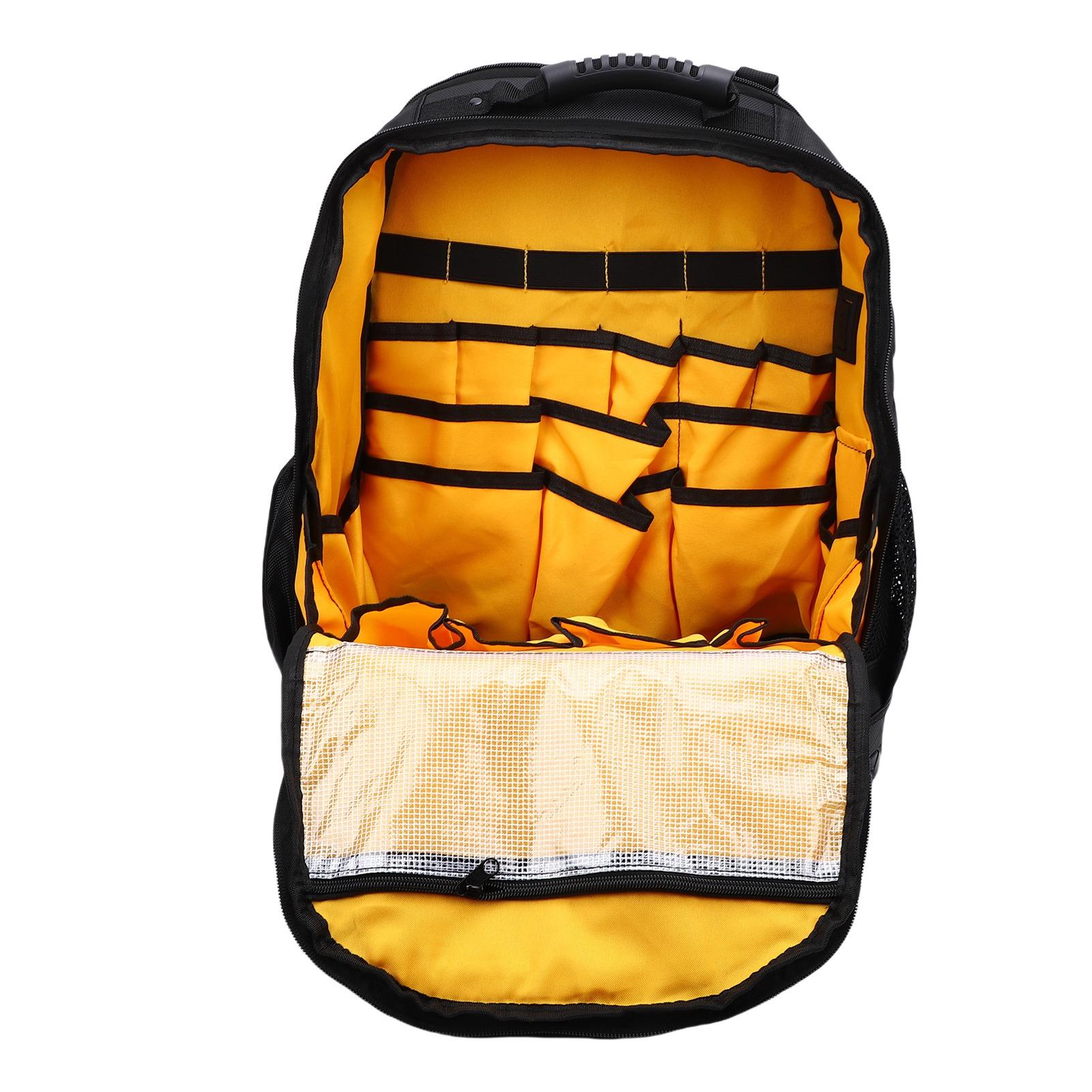 

Tool Backpack Multiple Pockets Padded Laptop Sleeve Oxford Fabric Hard Bottom Tool Bag with Pouch Type C Cable