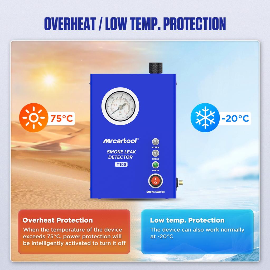 MRCARTOOL T100 Car Smoke Machine Detector Car Fuel Pipe System Vacuum Tester Automotive Smoke Machine Leak Detector