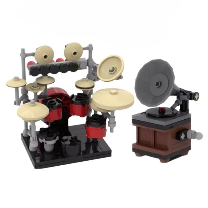 MOC Creative Retro Phonograph Record Machine Drum Set Building Blocks Model DIY Children's Assembly Toys Birthday Gift Ornament
