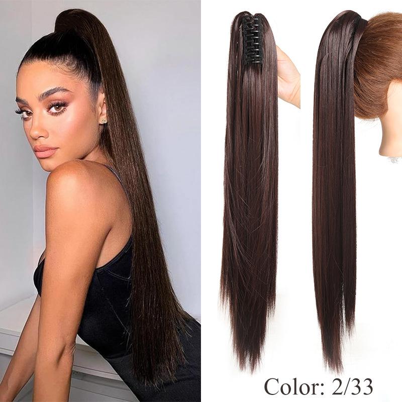 

Длинный прямой женский парик с большим захватом, длинный прямой хвост, термостойкий парик из синтетического волокна, парик с конским хвостом, подходит для ежедневного использования