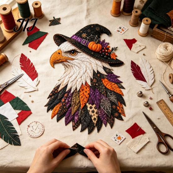 Eagle Themed Home Ornament Patchwork DIY Kit, Christmas Fabric Art Halloween Sewing Kit Patriotic Craft for Handmade Wall Decor Relaxing Crafting