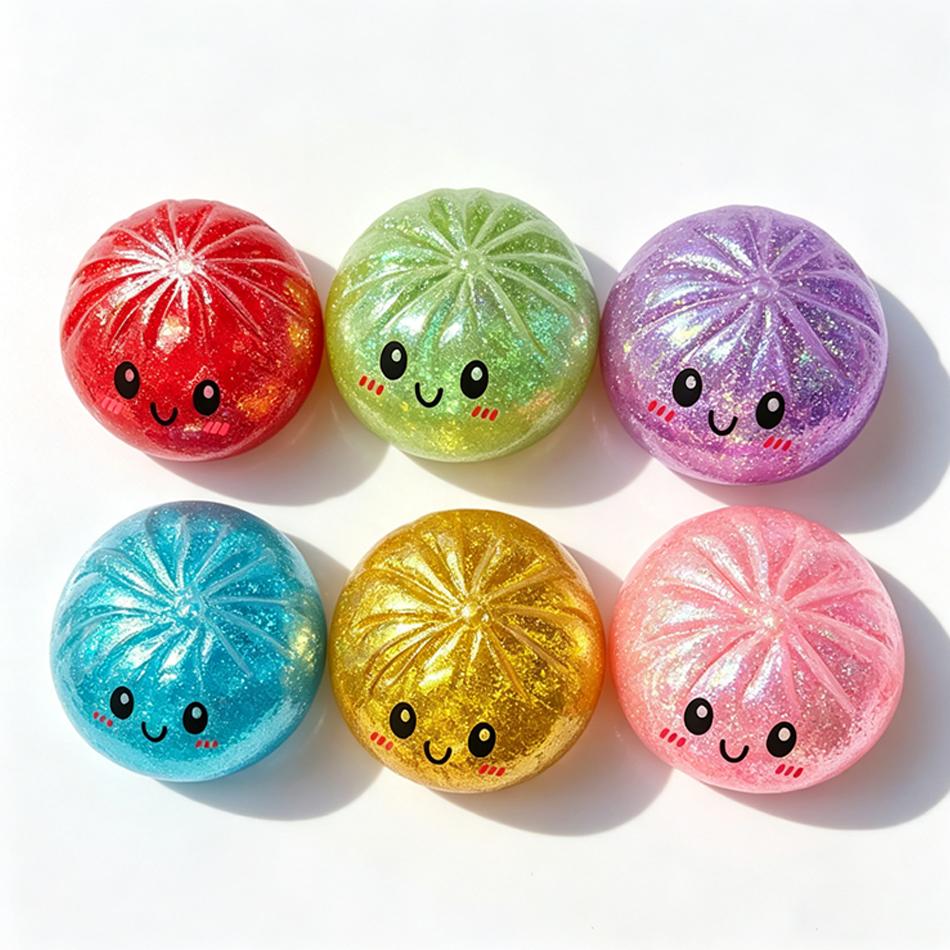 1-12Pc Push Bubble Colorful Dumpling Squishes Stress With Steamer Cute Anxiety Toy Soft Decompression Dough For Adult Prospector