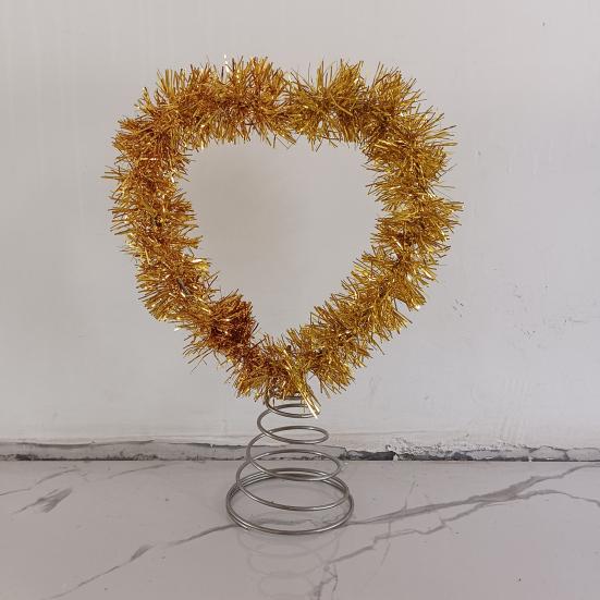 Tinsel Fringe Christmas Tree Topper Metallic Golden Star/Moon/Heart Christmas Treetop Ornament for Xmas Tree Decoration Holiday Party Supplies