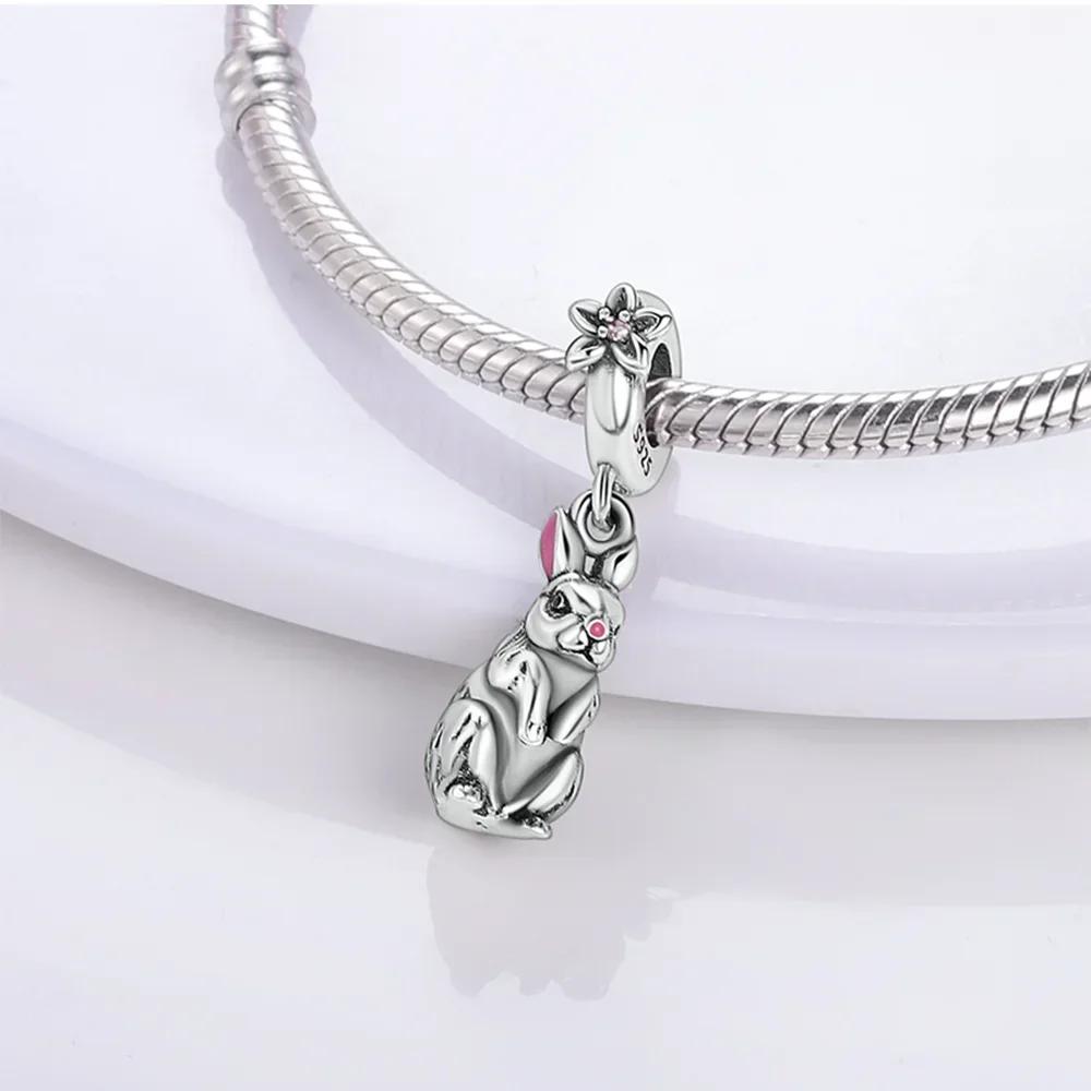 Original Hatched Snake White Rabbit Blue Zircon Heart Catcopper Animal Pendant Charm Bead Fit Bracelet Women Gift Accessory