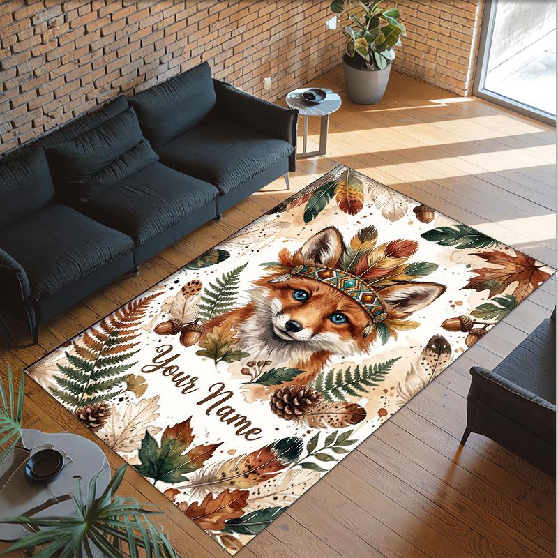 Fox Theme Crystal Velvet Floor Rug Personalized Custom Name Text Warm Carpet Home Decoration