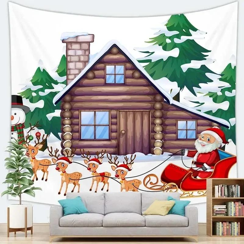 Рождественская тема Снежная сцена Гобелен Гостиная Диван Домашний декор Гобелен 100x75cm — фото 5