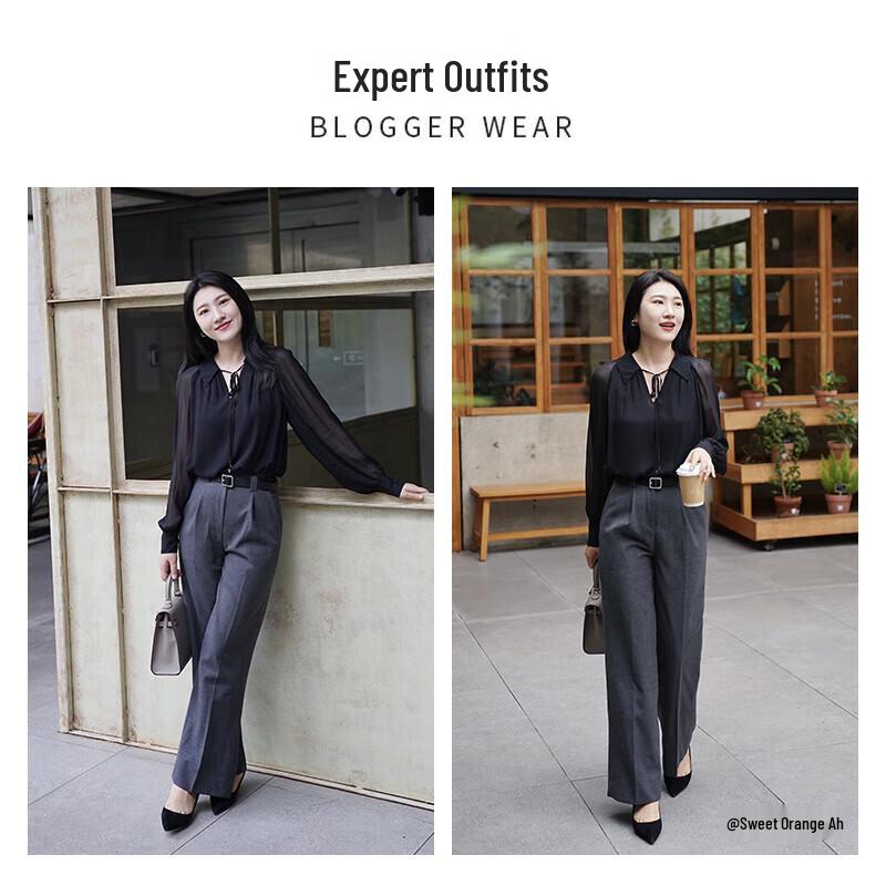 GOELIA Women's High-Waist Wool Blend Loose Wide-Leg Trousers