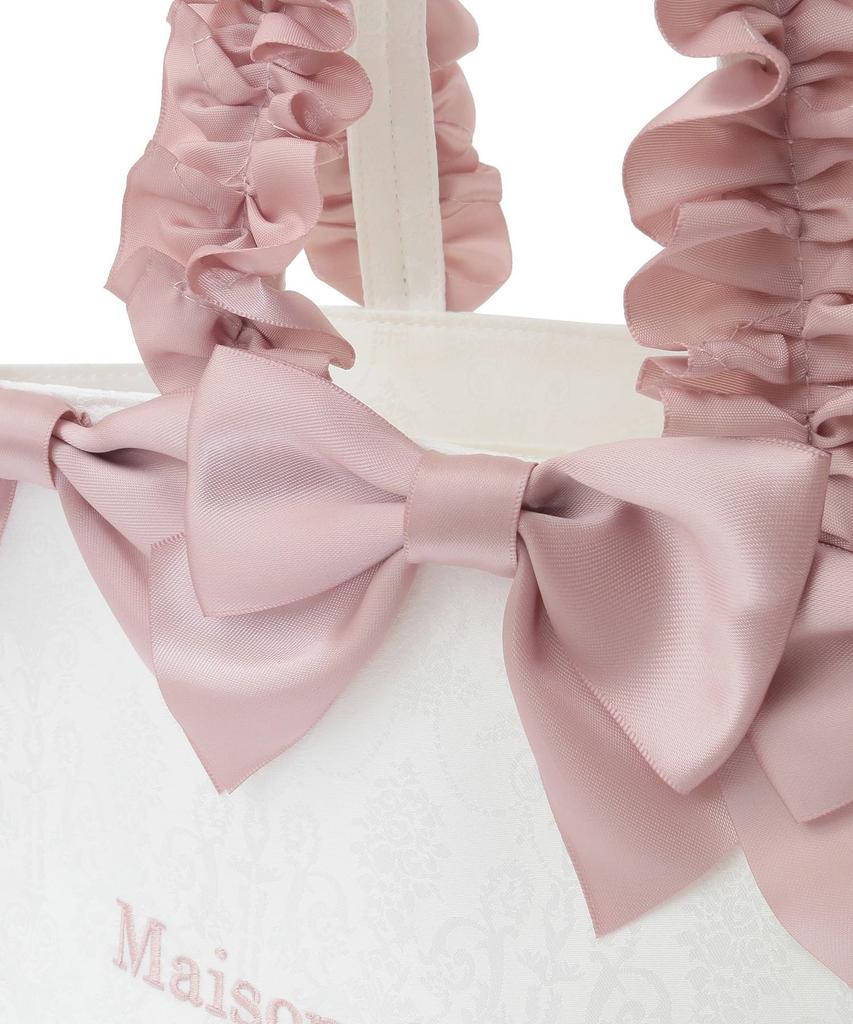 Maison De Fleur Jacquard Ribbon Frill Square Tote S Bag, Ivory, Size F, 08000628400