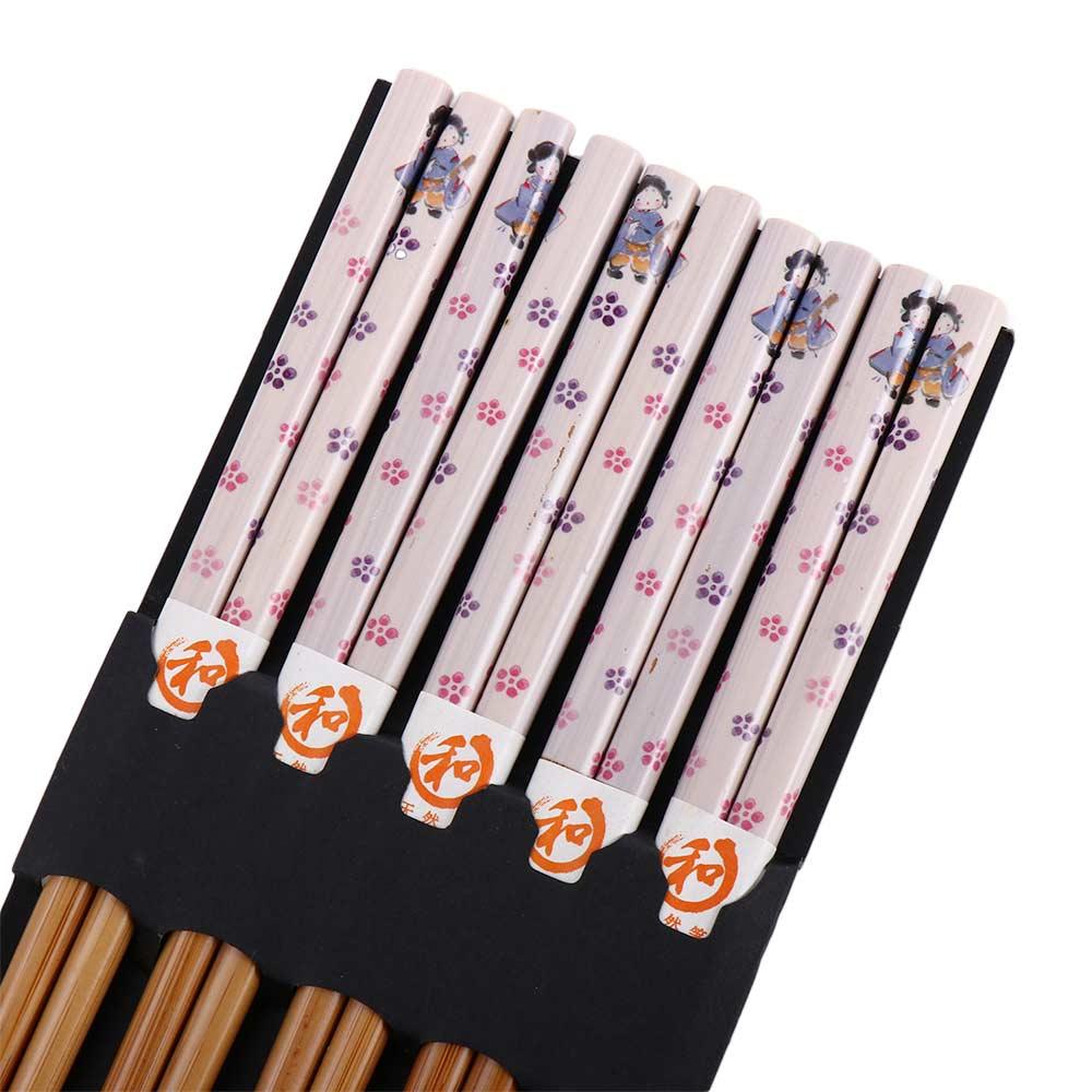 5 Paar Katze Blume Reis Geschenk Natürliche N1N Japanischer Stil Essstäbchen Geschirrset Tafelgeschirr Küchenzubehör