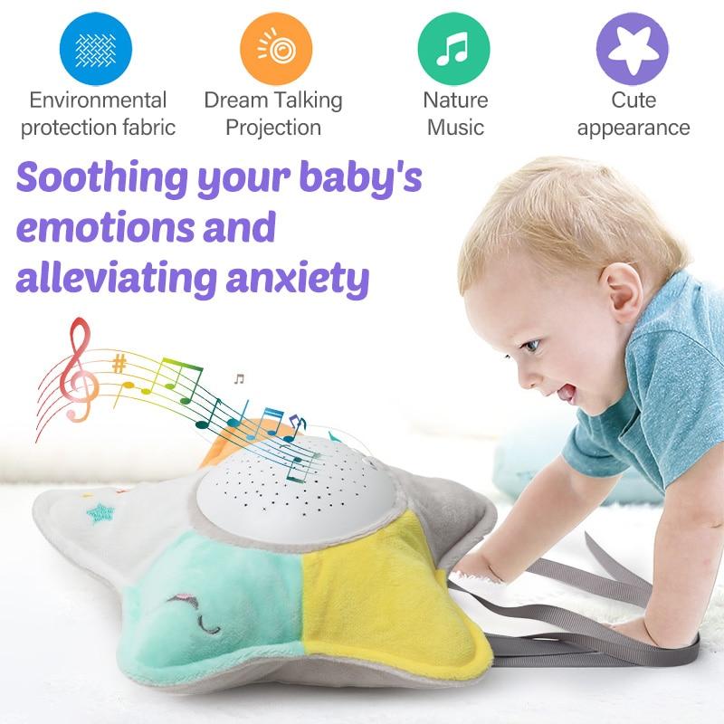 Soft Stuffed Sleep LED Night Lamp Stuffed Animal Plush Toys with Music Stars Projector Light Baby Toys for Children Gifts