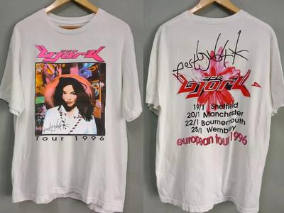 Bjork Trasa 1996 Biała Krótki Rękaw Dwustronna Bawełniana Pełny Rozmiar S-5XL Unisex Koszulka