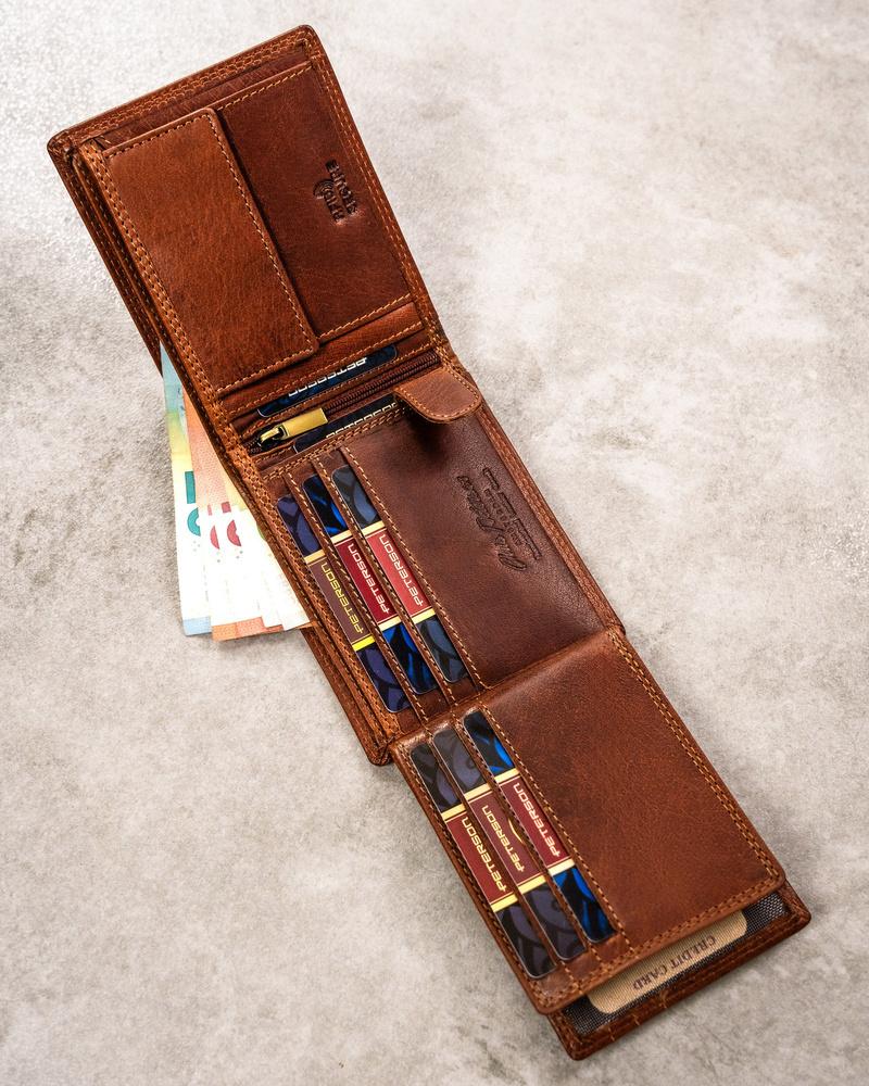 Large men's leather wallet with zodiac embossing - Peterson