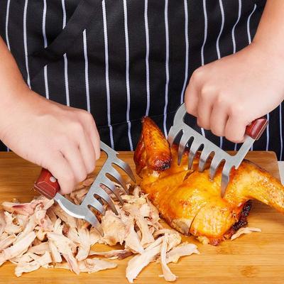 Grilltilbehør 2 stk. Grillgaffel Kløer Kødstrimler Varmebestandige Rustfrit Stål Kødkløer til at Strimle Kød med Træhåndtag