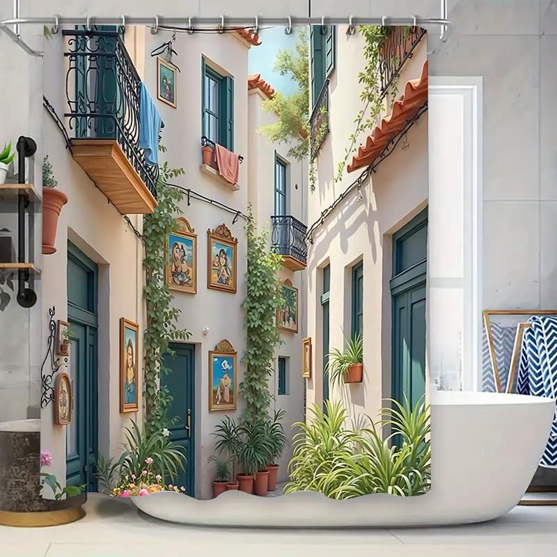 Dunika Chen Elegant Mediterranean Style Shower Curtain With Vibrant Art Prints - Perfect For Home Decor Waterproof Durable Elevate Space