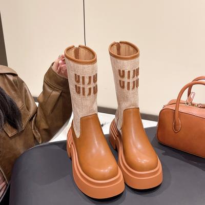 Thick-soled Letter Boots Women's New Western Cowboy Vacation Height Increase and Thin Medium Tube Knight Boots Martin Boots