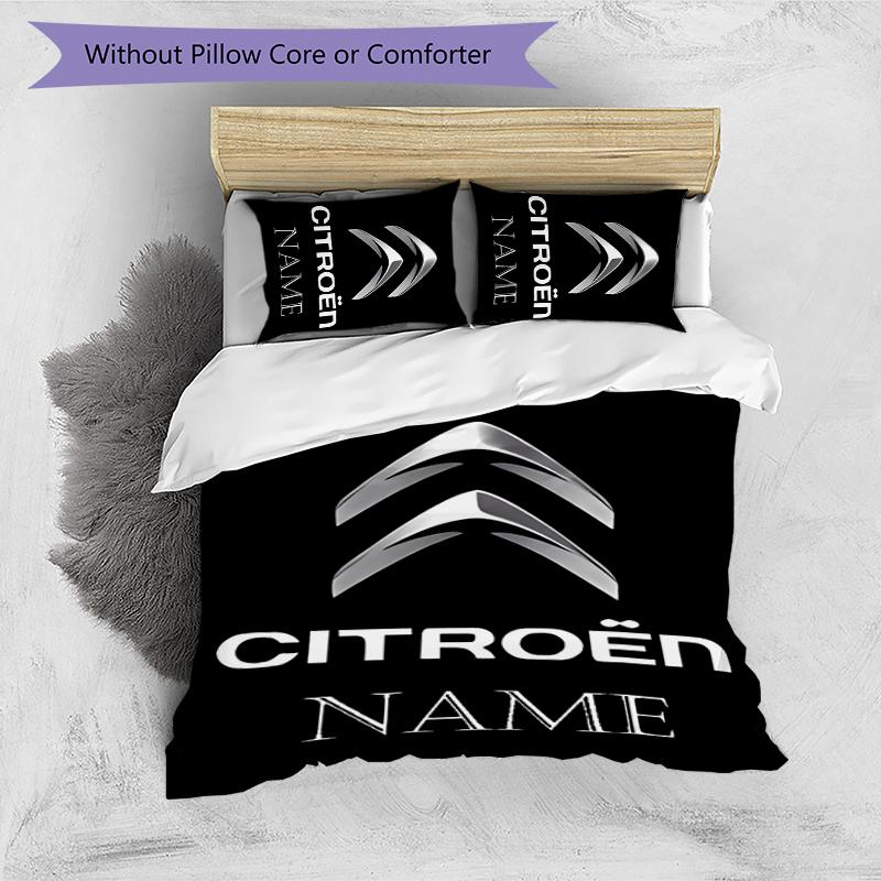 3pcs Custom Name Citroen logo Bedding Set Duvet Cover Closure Includes 1 Duvet Cover & 2 Pillowcases for All Seasons Bedroom Decor