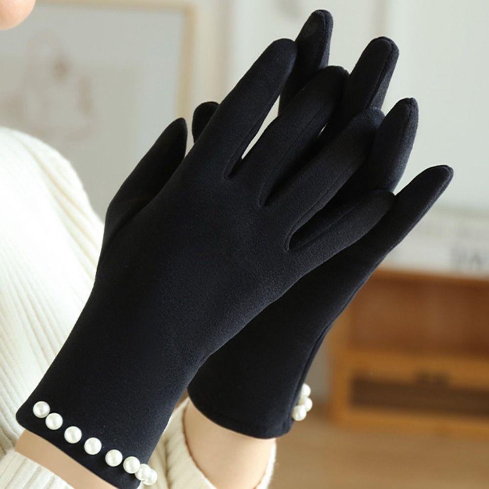 Anti-cold Pearl Driving Gloves Keep Warm Split-finger Gloves Elegant Gloves Winter