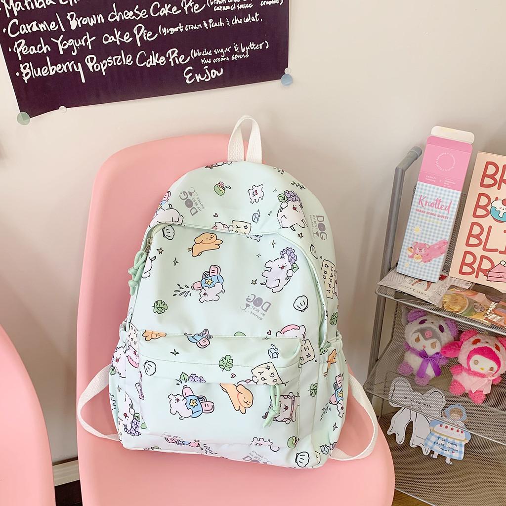 Cartoon Maltese Pattern Anime School Backpack For Middle School Girls With Lightweight Nylon Material And Breathable Cushion Straps