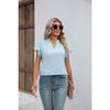 Sommer Damen T-Shirt V-Ausschnitt Rüschen Fly Ärmel lose Kurzarm Top