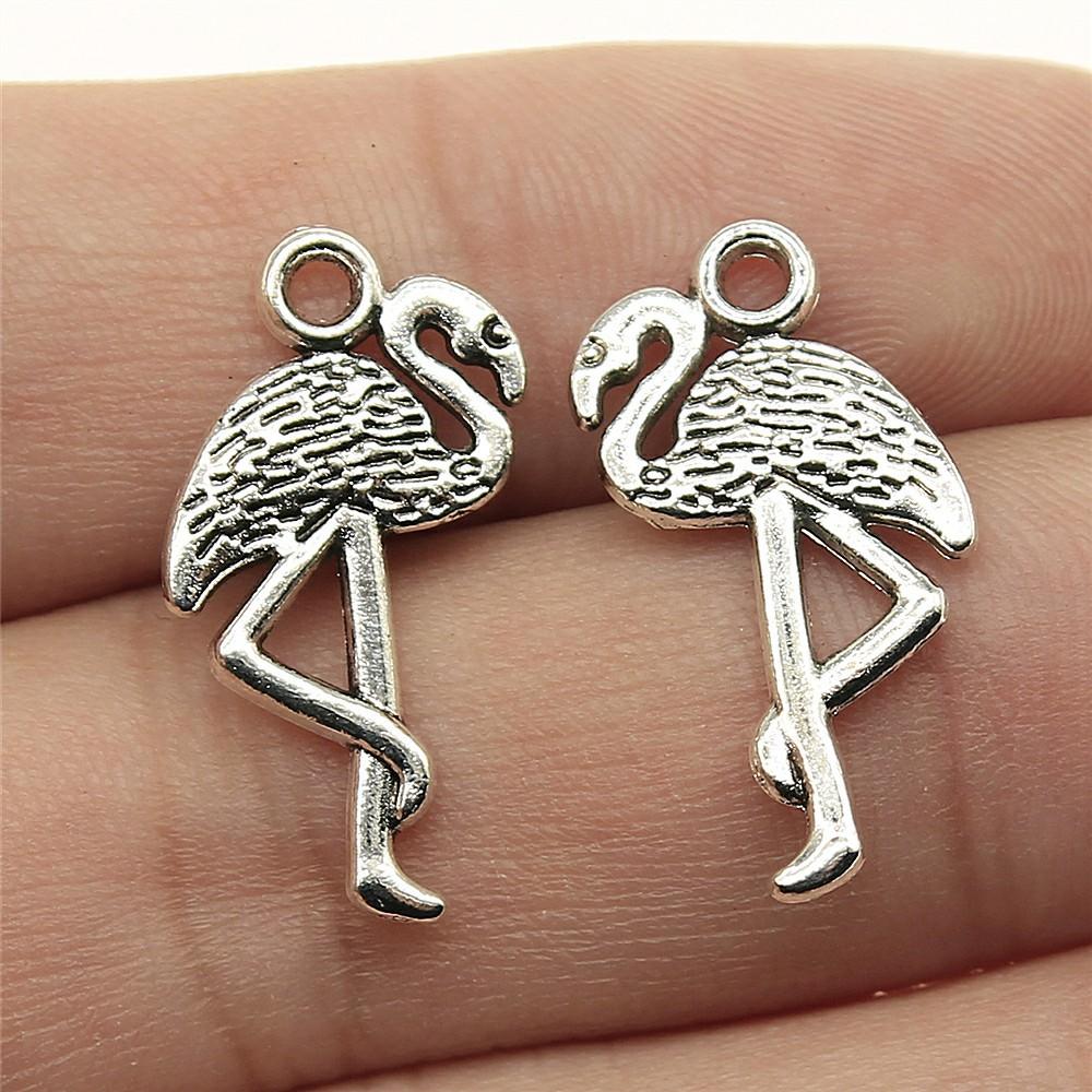 10pcs Tibetan Bronze Silver Color Pendants Antique Jewelry Making DIY Handmade Craft Flamingos Charms For Jewelry Making